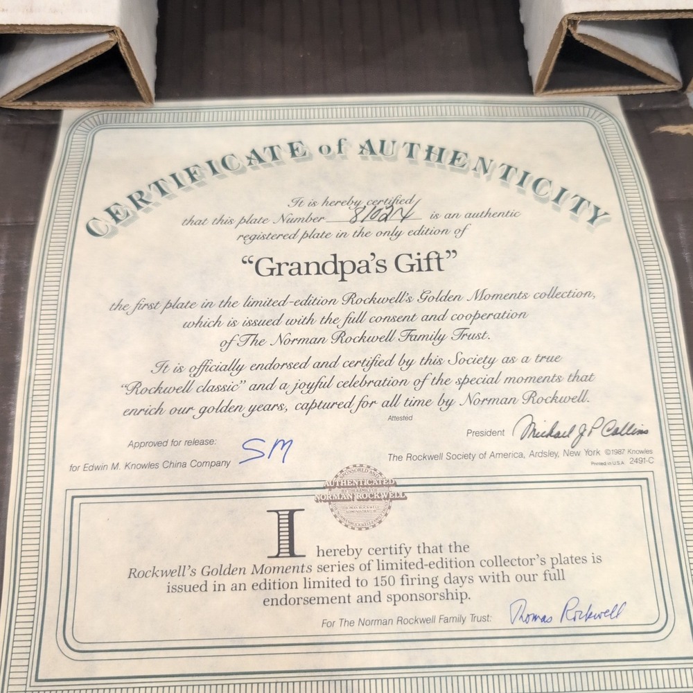 Norman Rockwell Grandpas Gift Collector Plate Edwin M Knowles Golden Moments COA - Picture 3 of 7